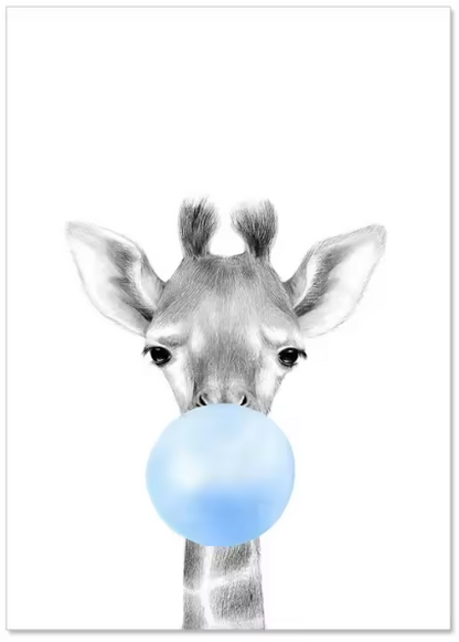 Premium Wall Art - Baby Animals with Blue Balloons (Multiple Sizes Available)