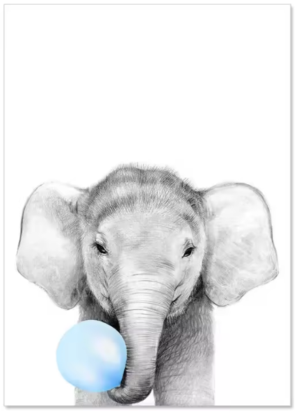 Premium Wall Art - Baby Animals with Blue Balloons (Multiple Sizes Available)