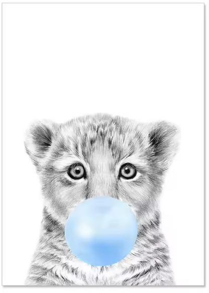 Premium Wall Art - Baby Animals with Blue Balloons (Multiple Sizes Available)