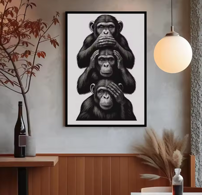 Premium Wall Art - 3 Wise Monkeys (Multiple Sizes Available)