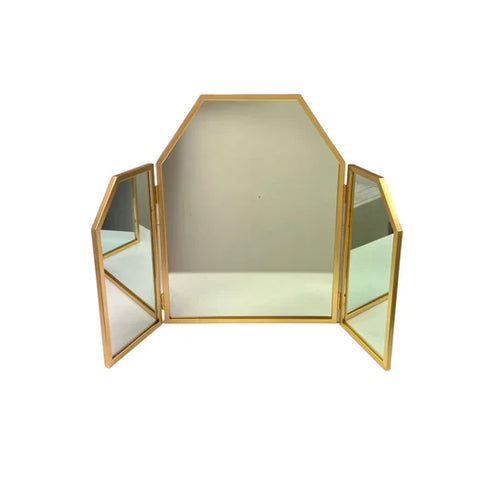 Trinity Gold: Geometric Folding Vanity Mirror