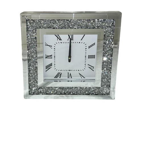 Luxe Frost: Square Crystal Wall Clock