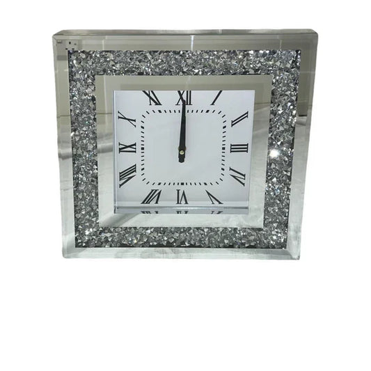 Luxe Frost: Square Crystal Wall Clock