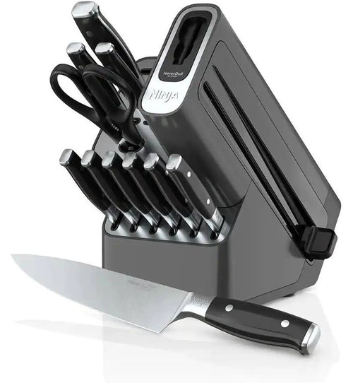 Ninja K32012 Knife Set with Built-in Sharpener and Benchtop Block, 12 Pieces, Black