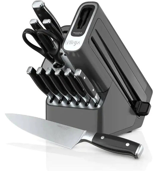 Ninja K32012 Knife Set with Built-in Sharpener and Benchtop Block, 12 Pieces, Black